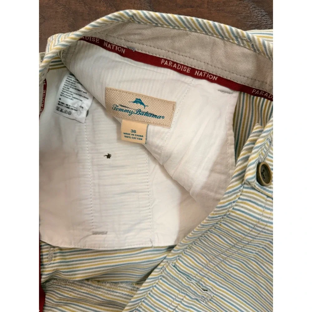 Tommy Bahama Paradise‎ Nation Mens Striped Cotton Shorts Blue Yellow Size 36